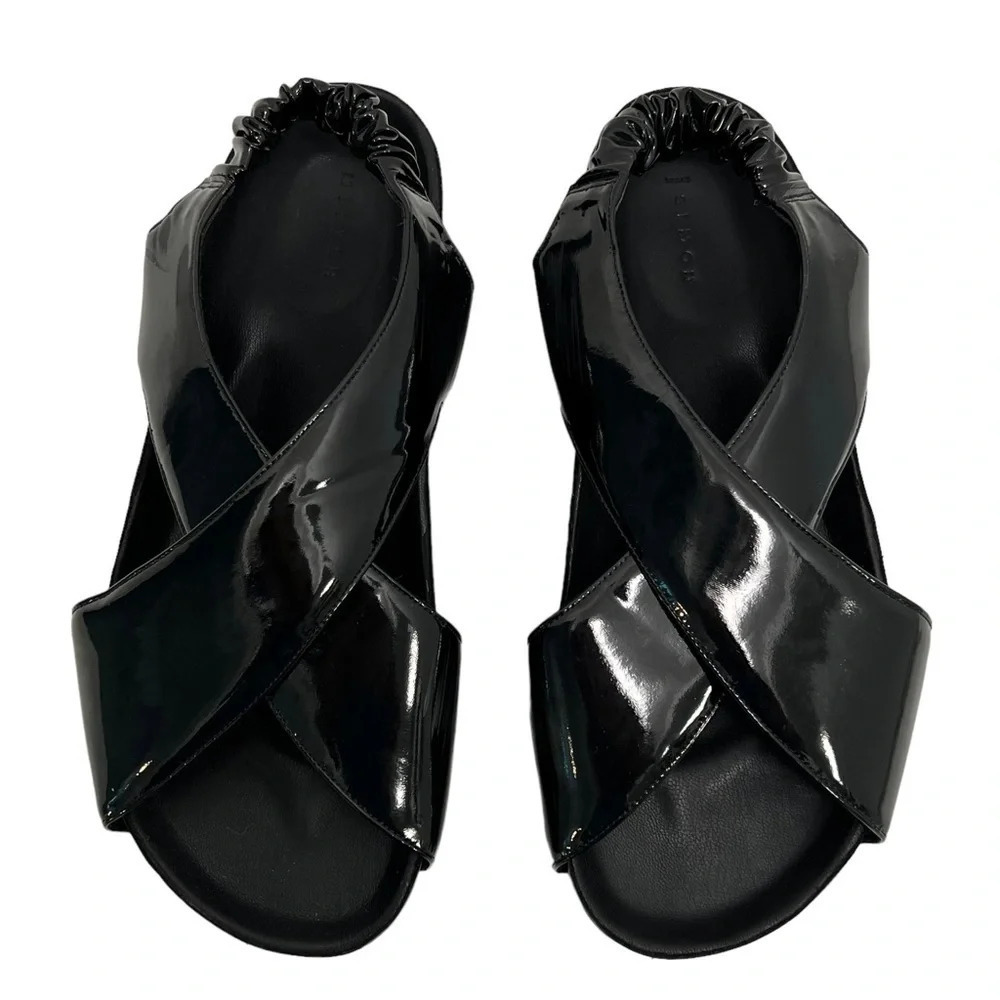 Simon Miller Dip Patent Vegan Leather Platform Slingback Sandals Black Size 8